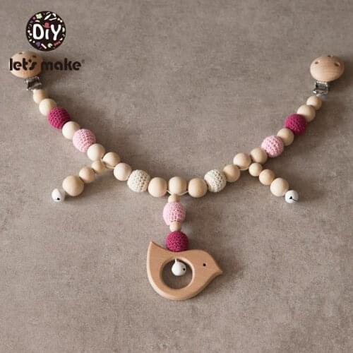 Lets Make 1pc Pacifier Clips Baby Comfort Toy Wooden Crochet Beads Small Bell Baby Stroller Accessories Newborn Baby Gifts