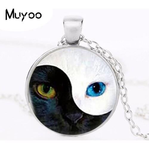 1pcs/lot Black Cat Pendant Necklace YIN YANG Cat Necklace For Women Round Chain Vintage Choker Statement Necklace Jewelry HZ1