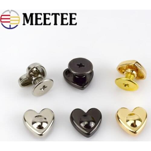 10/20pcs Meetee 8mm Heart Rivet Studs Button Nail Metal Buckles Screw For Bag Hardware Handbag Decor Leather Craft Accessories