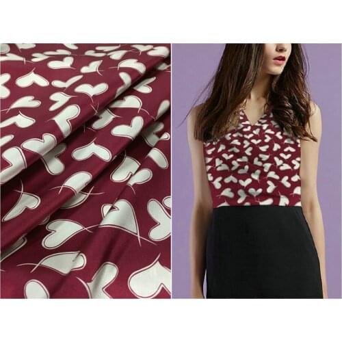 108cm wide 19mm 97% silk & 3% spandex love print stretch silk satin fabric for dress shirt clothes cheongsam Claret Navy Blue