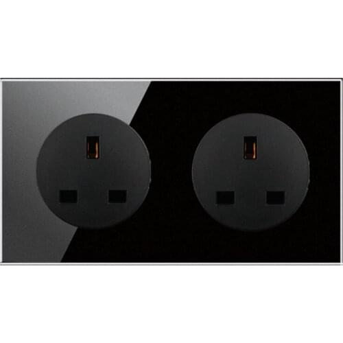 146 Type UK Crystal Tempered Pure Glass Panel 13a Double Eu Standard Wall Power Socket Grounded black
