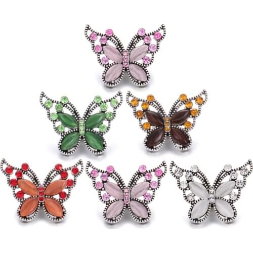 6pcs/lot New 18mm Snap Buttons Jewelry Rhinestone Butterfly Snap Button Jewelry Fit 18mm Women Charm Snap Bracelet Necklace