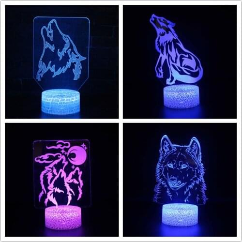 Acrylic 3D Illusion Lamp USB 7 Color Changing Touch RC LED Nightlight Wolf Animal Table Desk Lamp for Kids Xmas Birthday Gift