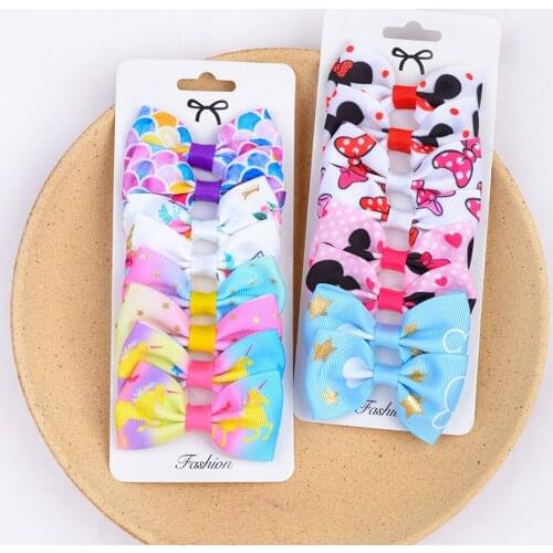 8 Pcs/set Grosgrain Ribbon Print Hair Bows With Clip For Cute Girls Hair Clips Hairpins Barrettes Headwear Kids Hair Accessories