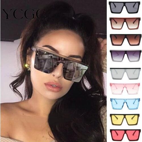 Oversized Square Sunglasses Women 2020 Luxury Brand Fashion Flat Top Frame Red Black Clear Lens Mens Gafas Shade Mirror UV400