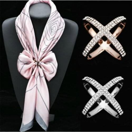 Cross Brooches X Shape Scarf Buckle Crystal Brooches For Women Hollow Scarves Buckle Brooch Jewelry Clothing Accesories