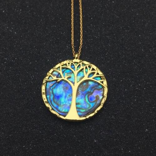 CSJ New Fashion Natural Abalone Shell Pendant Tree of Life Necklace Glamour For Women Wedding Party Jewelry