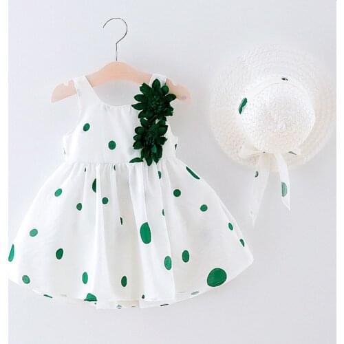 Childrens Dresses Toddler Kids Baby Girls Dot Print Flower Princess Dress+hat Cap Outfits Dress For Girls 2 Years 3 Years