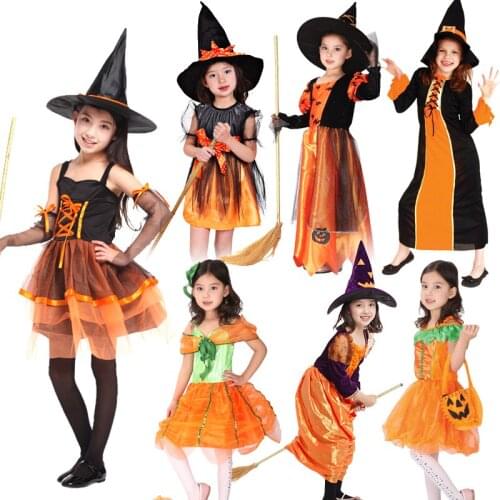 Halloween Witch With Broom Hat Costumes For Women Adult Scary Purple Carnival Party Performance Drama Masquerade Clothing