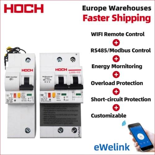 HOCH 2P WIFI Circuit Breaker Energy Monitoring FACTORY timer Remote Control Ewelink app wireless smart intelligent Switch