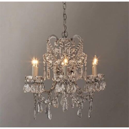 American Country Traditional Crystal Chandeliers Lights for Living Room Bedroom Iron Candle White Lamp Rh Hanging Light Fixtures