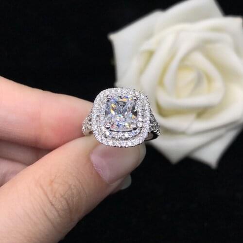 Pure White Gold 14Karat 2CT Cushion Cut Fine Diamond Female Engagement Ring Love Promise Jewelry For Lady