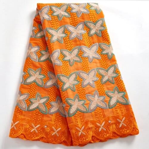 Lace Fabric Orange Swiss Voile Cotton Fabric 2021 African Austri Cotton Embroidery Sewing Fabrics Dresses For Woman Party A 2509