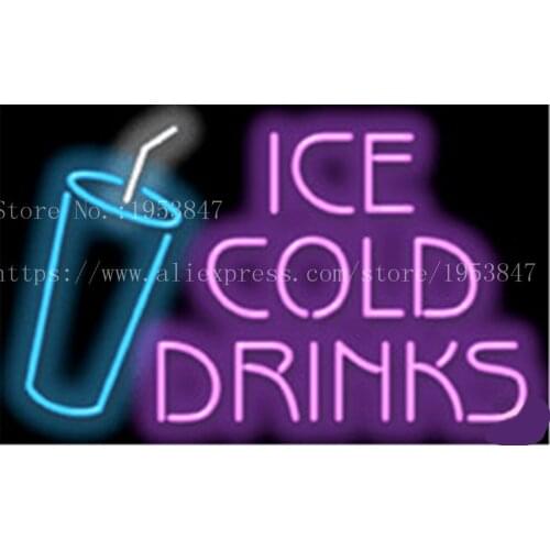Ice Cold Drinks NEON SIGN Real GLASS Tube Beer PUB Drinks Signboard display Decorate Shop food dinner Light Signs 19*15"