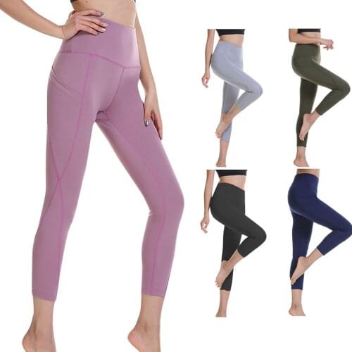 Leggings Sport Womens High Waist Pocket Yoga Pants European Running Fitness Pants Sports Push Up Sports Compression Legging