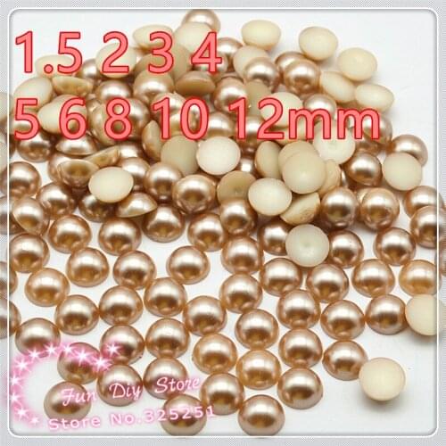 Light coffe 1.5 2 3 4 5 6 8 10 12mm all size flat back cabochon pearl free shipping