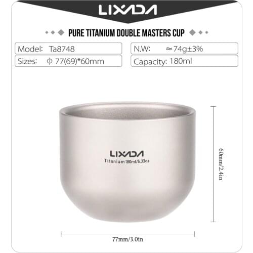 Lixada 180ml Double Wall Titanium Tea Cup Water Cup for Home Office Outdoor Camping Equipment Tableware