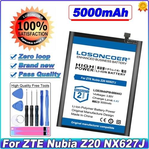 LOSONCOER 5000mAh Li3839t44P6h866443 Mobile Phone Battery For ZTE Nubia Z20 NX627J Li3839t44P6h866443