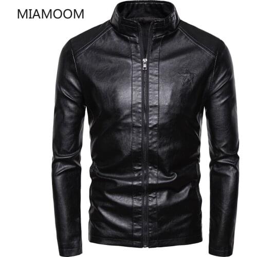 MIAMOOM Leather Jacket Men New Arrival Casual Coat Mens British Style Fashion Turtleneck Soft Leather Coat