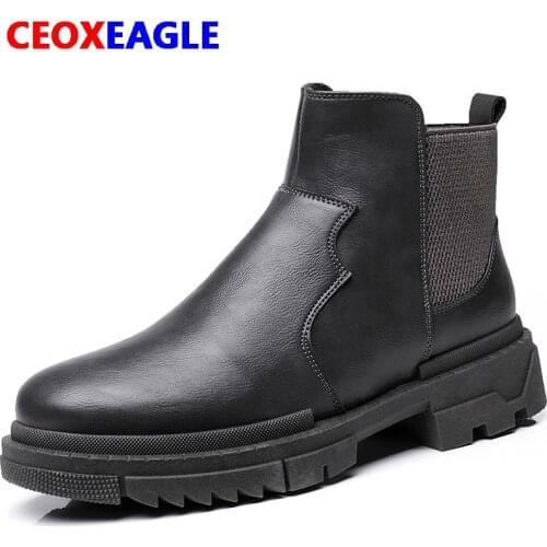 Men winter boots pu leather wear resisting snow boots men working chelsea boots casual men shoes keep warm winter boots men 2020