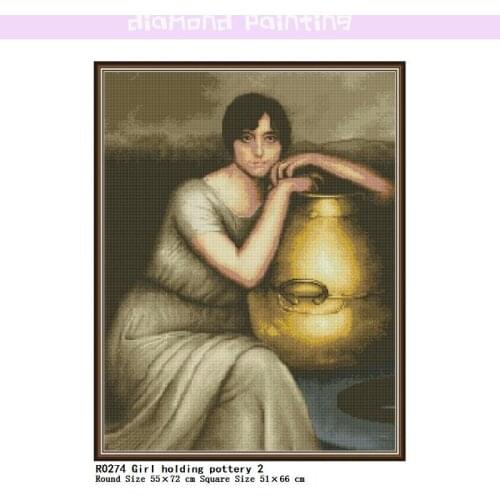 Girl Holding Pottery 2 Square/Round Diamond Complete Mosaic Painting Cross Stitch Kits Diamonds Embroidery Full Drill Home Decor