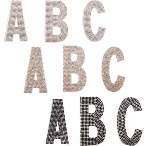 AB White Black 26 English Rhinestone Letter Patches Crystal Stickers Iron On Clothes Shoe Bag Fabric Stickers