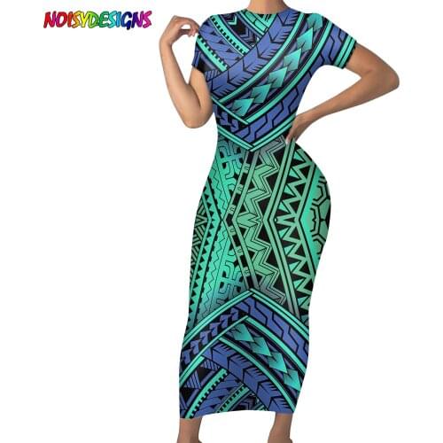 NOISYDESIGNS Women Dress 2021 New Ladies Short Sleeve Bodycon Pencil Dresses Polynesian Style Tribal Tattoo Long Dress