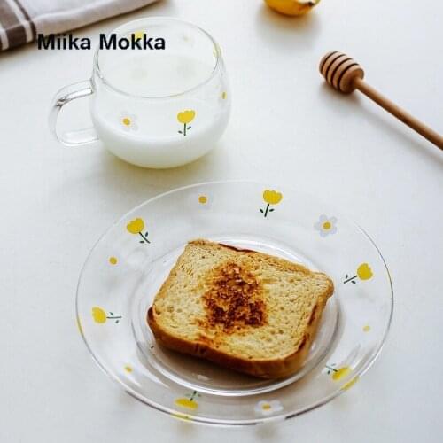 New Snack Plate Rose Glass Plate Girl Heart Dessert Plate Vegetable & Fruit Plate Salad Bowl Plate Korean Ins