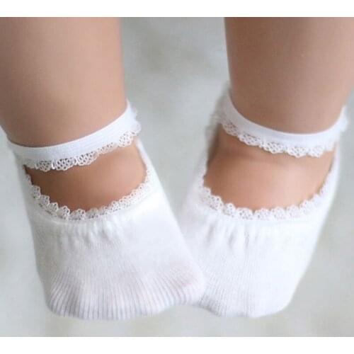 New Arrival Soft Cotton Newborn Socks Summer Lace Baby Socks Solid Color Princess Socks Infant Anti-slip Socks With Rubber Soles