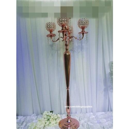 120cm tall)new style wholesale 5 arm tall gold iron beautiful crystal globe candelabra walkway stand senyu2524