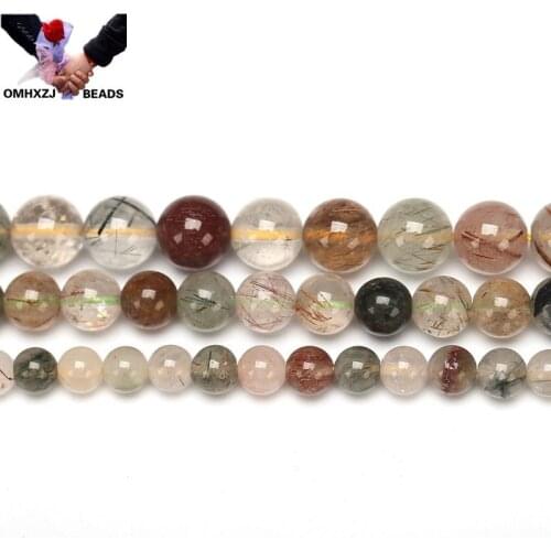 OMH Wholesale JD141 8 10 12 14mm Jewelry DIY Making Bracelet Necklace Natural 5A 7ARutilated Quartz Loose Spacer Round Beads