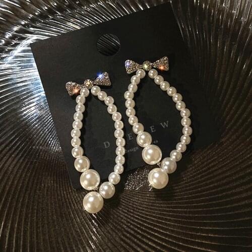 Statement Earrings Shiny Imitation Pearls Bowknot Dangle Earings Women White Color Water Drop Pendientes Jewelry Accessories