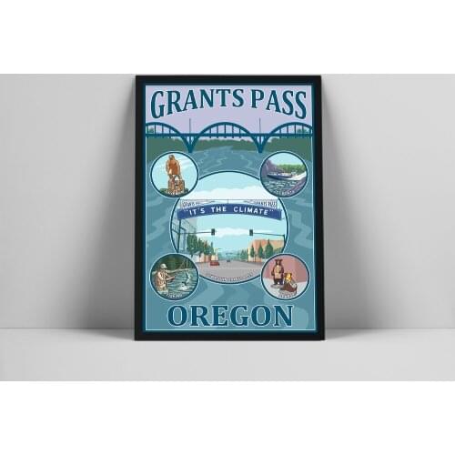 Nordic Vintage Travel Cities Poster Grants Pass Oregon Landscape Art Canvas Painting Wall Pictures For Living Room Home Decor