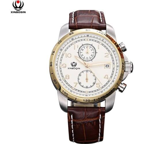 Мужские часы с кожаным ремешком XINBOQIN China At AliExpress