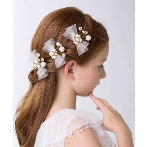 3pcs/set Princess Girls Barrettes for Wedding Birthday Party Performance Flower Pearl Crystal Kids Accessories Teens Hair Clips