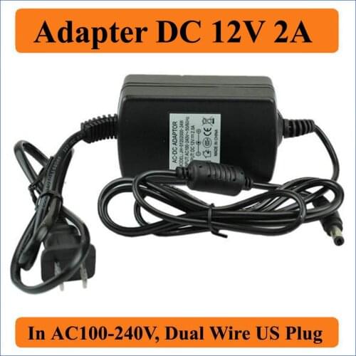 12V 2A US Plug Dual Cable AC DC Adapter AC100-240V to DC 12V two wire Power Supply charger for LEDs strip light or CCTV Camera