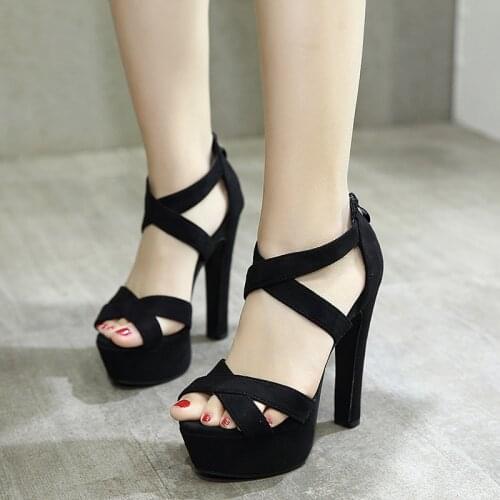 2020 Hot Summer European and American sexy super high heel women shoes black fish Rome black women sandals