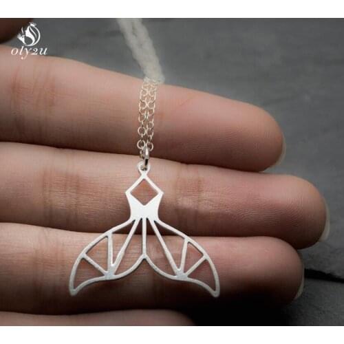 Oly2u Whale Tail Fish necklaces for women wedding jewelry Mermaid Origami Tails Necklaces collares largos de moda 2018