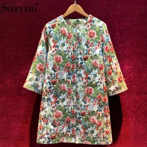 Svoryxiu Designer Autumn Winter Vintage Overcoat Outwear Womens Fashion 3/4 Sleeve Crystal Beaded High-End Loose Long Coat