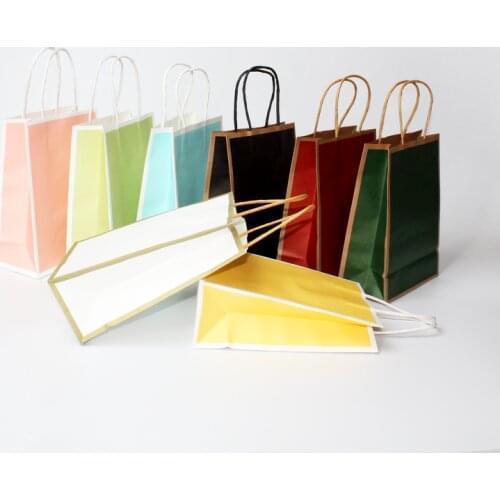 10pcs/lot Small Gift Paper Bag Takeaway Tea Bag Shopping Clothing Bag Kraft Paper Bag