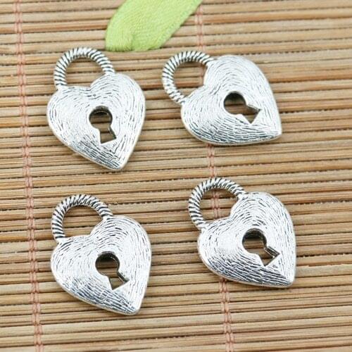 10pcs tibetan silver 2sided heart shaped lock design charms EF2268