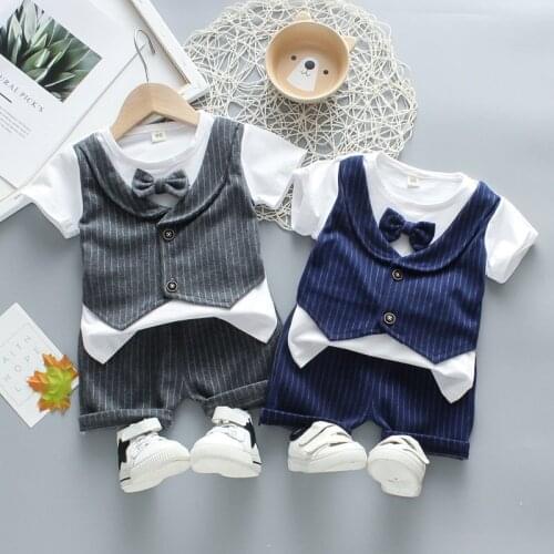 Summer Children Baby Boys Cotton Clothes Kids Bowknot Patchwork t-Shirt Shorts 2pcs/Set Toddler Fashion Clothing Infant Outfits