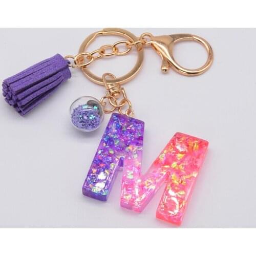 26 Letters Keychain Women With Tassel Pendant Purple Resin Key Ring Key Holder Girlfriend Gift For Bag/Car Jewelry Accessories