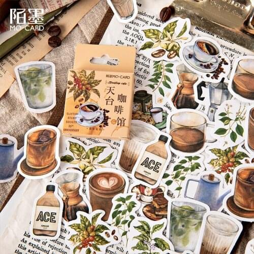 45pcs/pack Vintage Rooftop Coffee Shop Stickers Set Scrapbooking Stickers For Journal Planner Diy Crafts Scrapbooking Diary