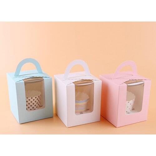 6PCS Solid Color 1 Cup Clear Cake Boxes With Fixed Bottom Tray Dining Bar Party Decor