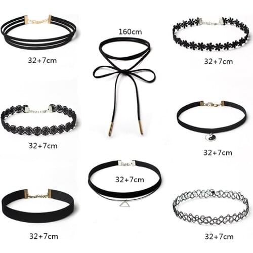 8 Pcs/Set Trendy Black Velvet Flannel Cloth Chokers Necklaces Collier Punk Women Short Chocker Collares Jewelry Gift XL003