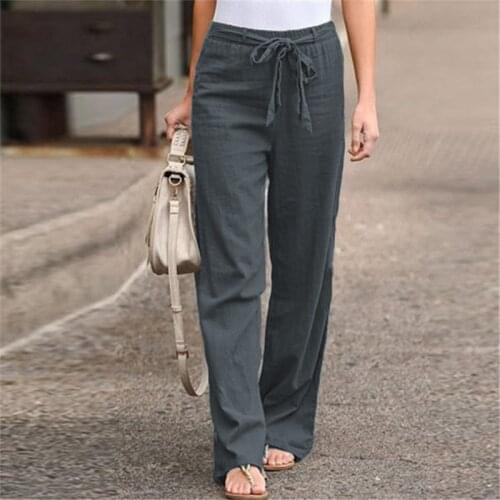 Retro Cotton Linen Solid Color Pants Womens Summer Trousers Casual Elastic Waist Party Womens Palace Plus Size 2021