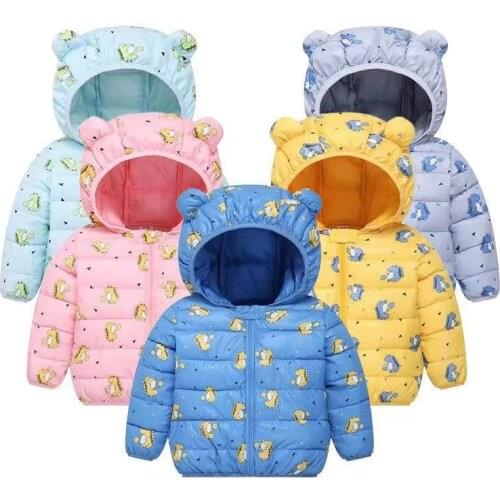 Cute Childrens Baby Boys Girls Cartoon Animals Down Jacket Coats With Ear Hoodie Autumn Winter Kids Warm Snowsuit Clothing Tops