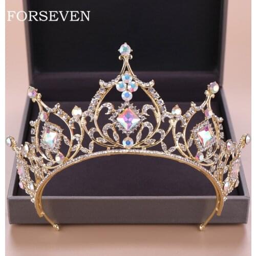 Baroque Crystal Tiara Crown Bride Hair Accessories Colorful Crystal Crown Brides Tiaras Wedding Headpiece Princess Queen Diadem