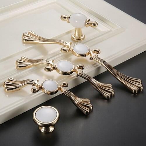 European Gold Door Handles And Knobs For Kitchen Cabinet Ceramic Zinc Alloy Furniture Handles Dresser Drawer Pulls Hardware